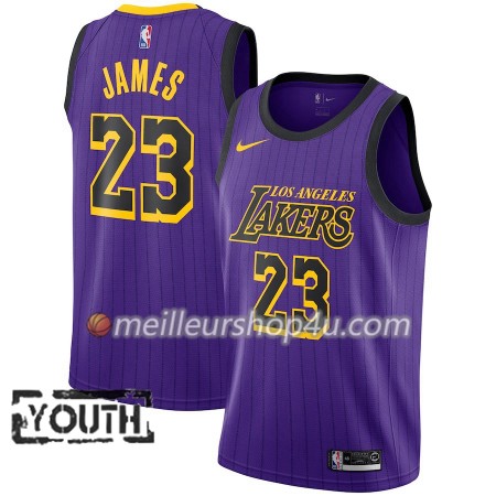 Maillot Basket Enfant Los Angeles Lakers LeBron James 23 2018-19 Nike City Edition Pourpre Swingman